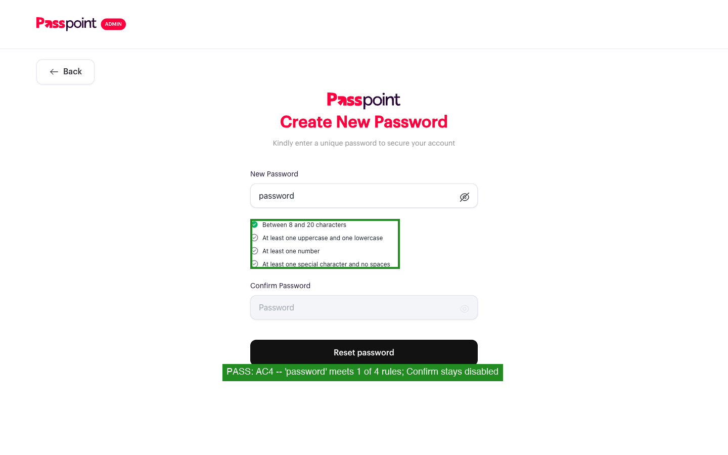 Weak password blocked