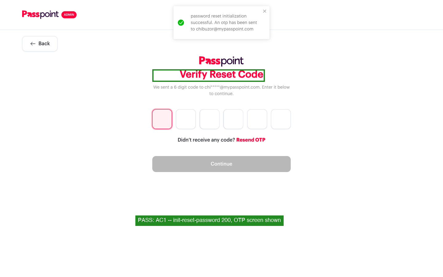 OTP screen after init-reset-password
